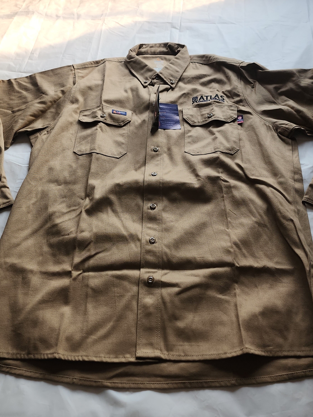 LAPCO FR FLAME-RESISTANT CAT2 MEN'S WORKWEAR KHAKI LONG SLEEVE SHIRT SIZE XL-LON